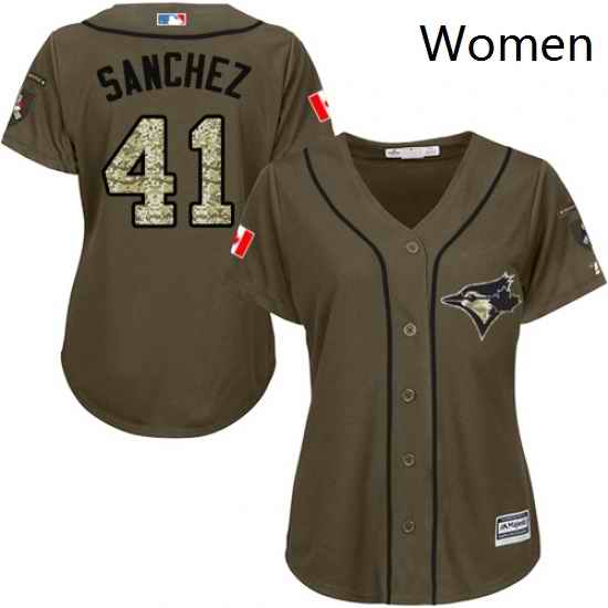 Womens Majestic Toronto Blue Jays 41 Aaron Sanchez Authentic Green Salute to Service MLB Jersey